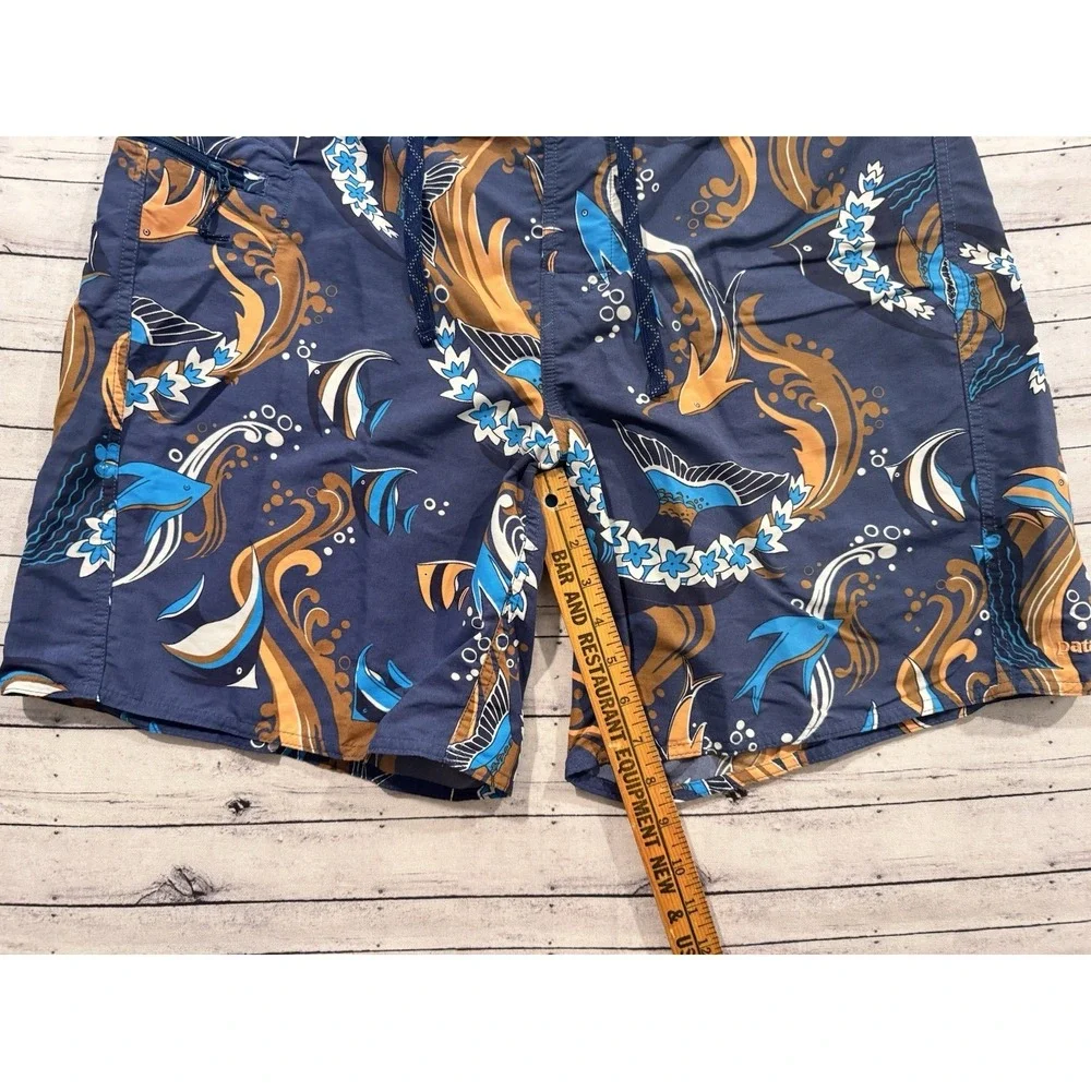 PATAGONIA Mens Board Short Sz 38 Blue Minimalist Wavefarer Nylon Fish Swim Trunk